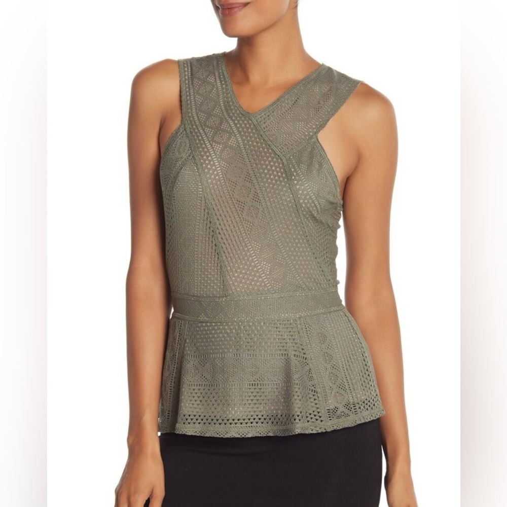 BCBG Max Azria Green Lace Overlay Sleeveless Peplum Tank Top, Size XS